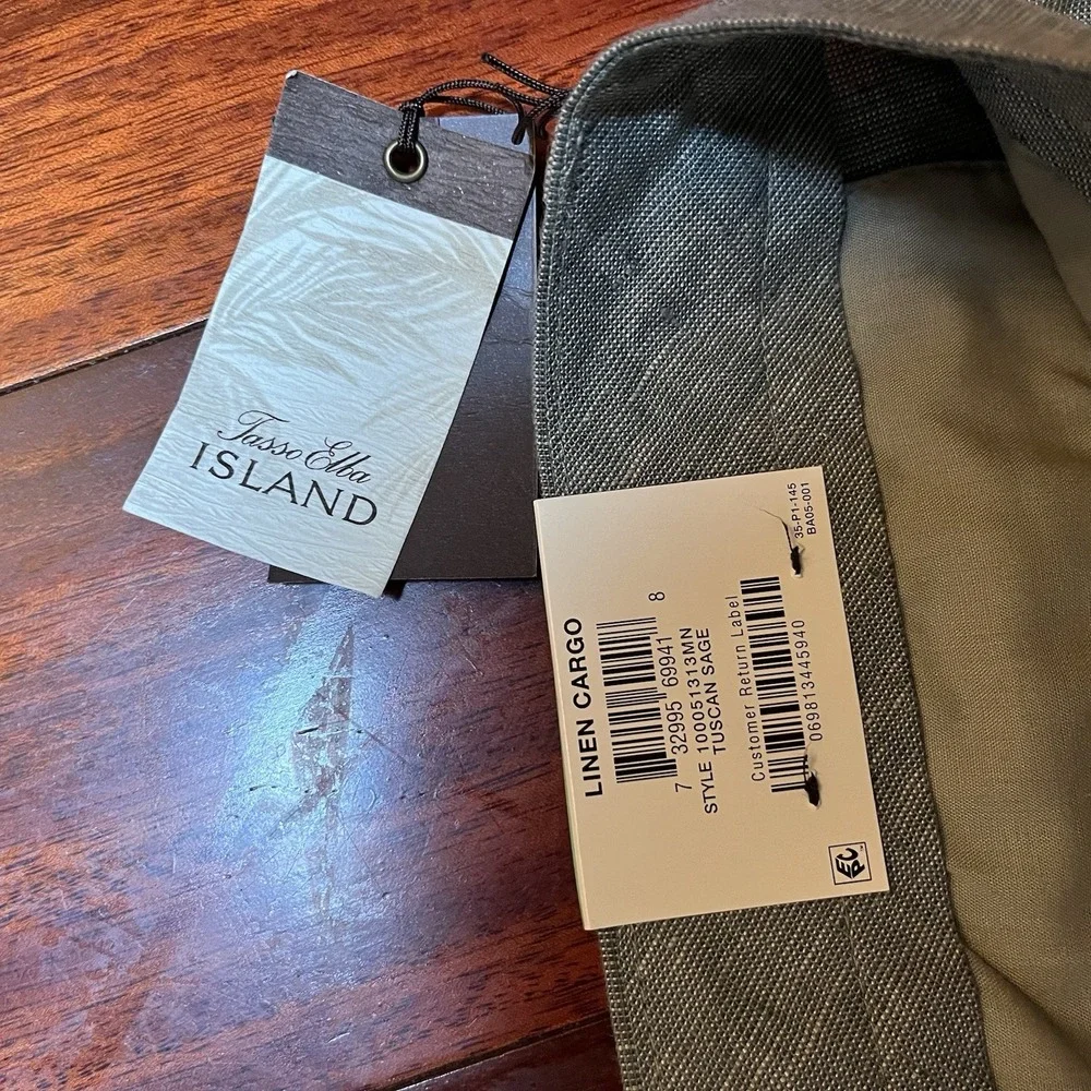 Tasso Elba Island Pants Mens 34x32 Gray 100% Linen Cargo Preppy Casual NEW